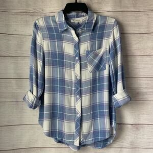 Workshop Blue White Plaid Button Down Shirt Long Sleeve Size Small